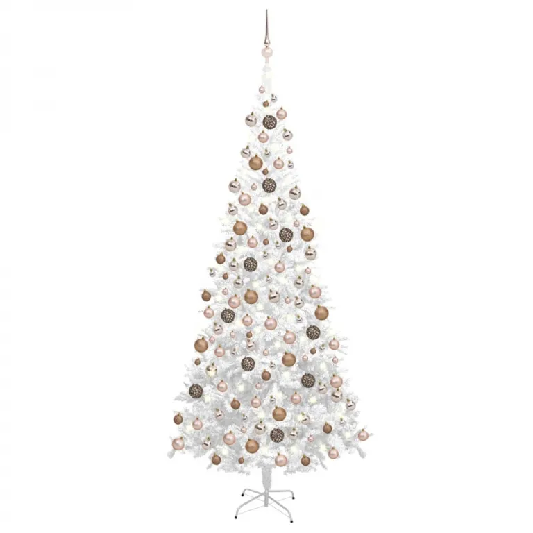 Knstlicher Weihnachtsbaum mit LEDs & Kugeln L 240 cm Wei