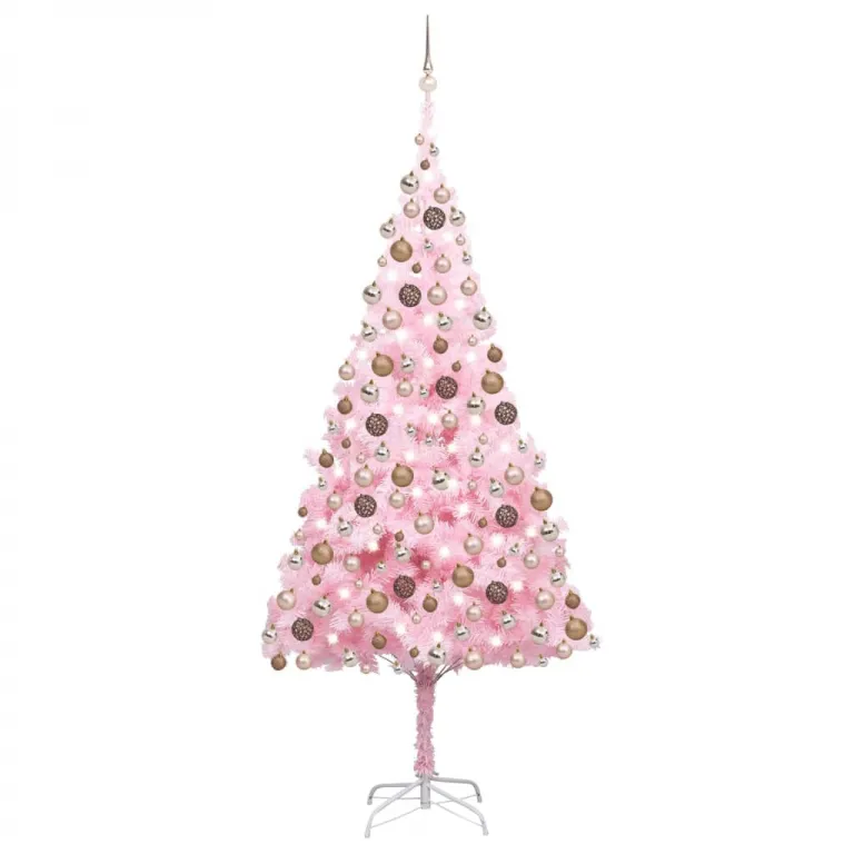 Knstlicher Weihnachtsbaum mit LEDs & Kugeln Rosa 240cm PVC
