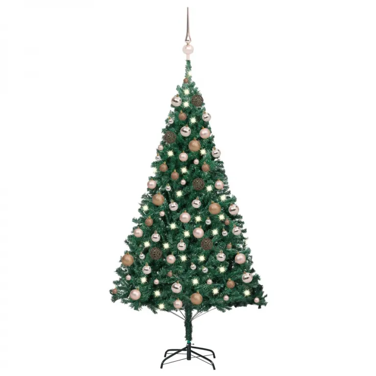 Knstlicher Weihnachtsbaum mit LEDs & Kugeln Grn 150 cm PVC