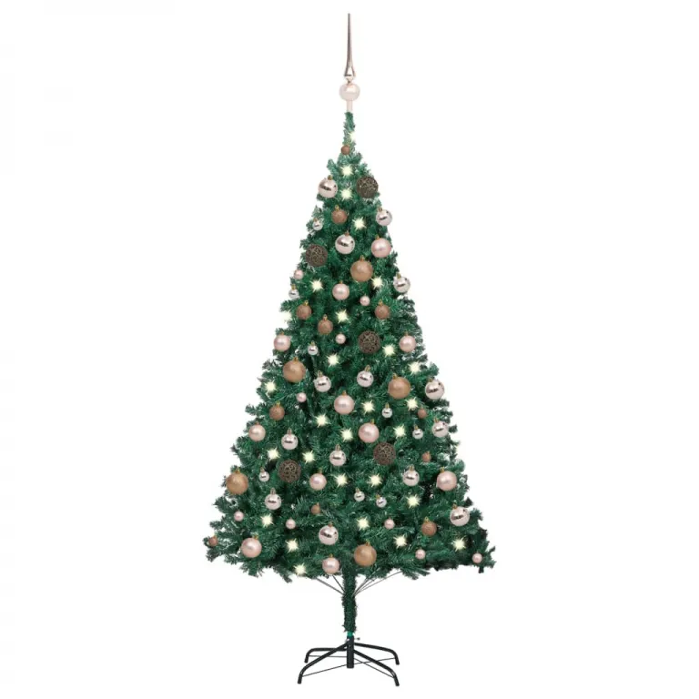 Knstlicher Weihnachtsbaum mit LEDs & Kugeln Grn 180 cm PVC