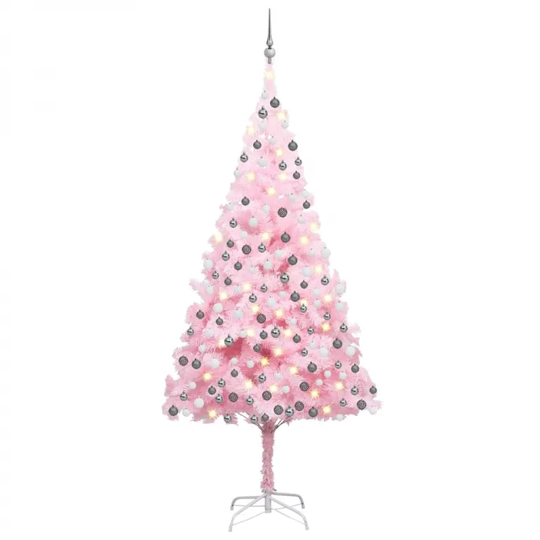 Knstlicher Weihnachtsbaum mit LEDs & Kugeln Rosa 240cm PVC
