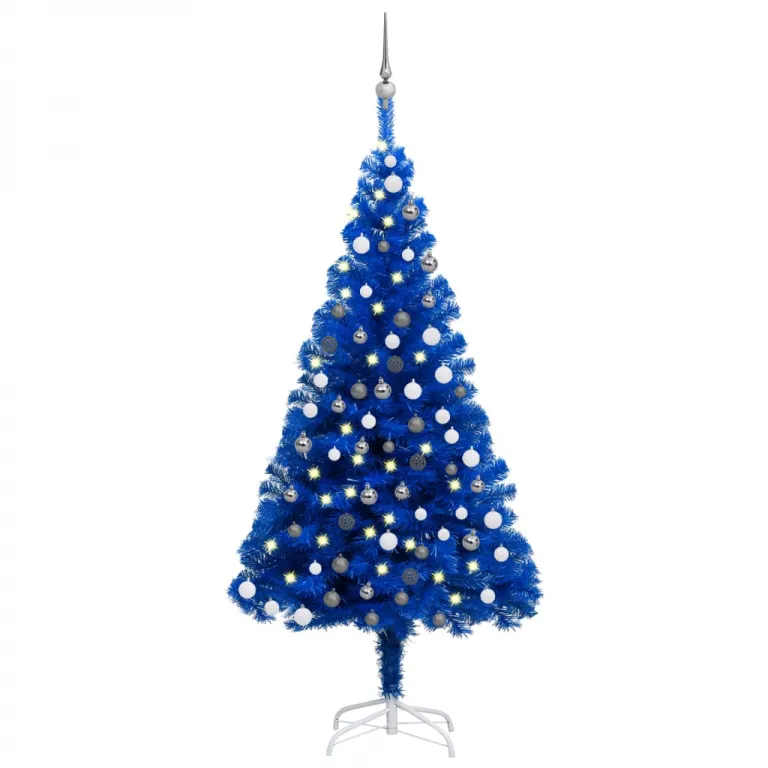Knstlicher Weihnachtsbaum mit LEDs & Kugeln Blau 120 cm PVC