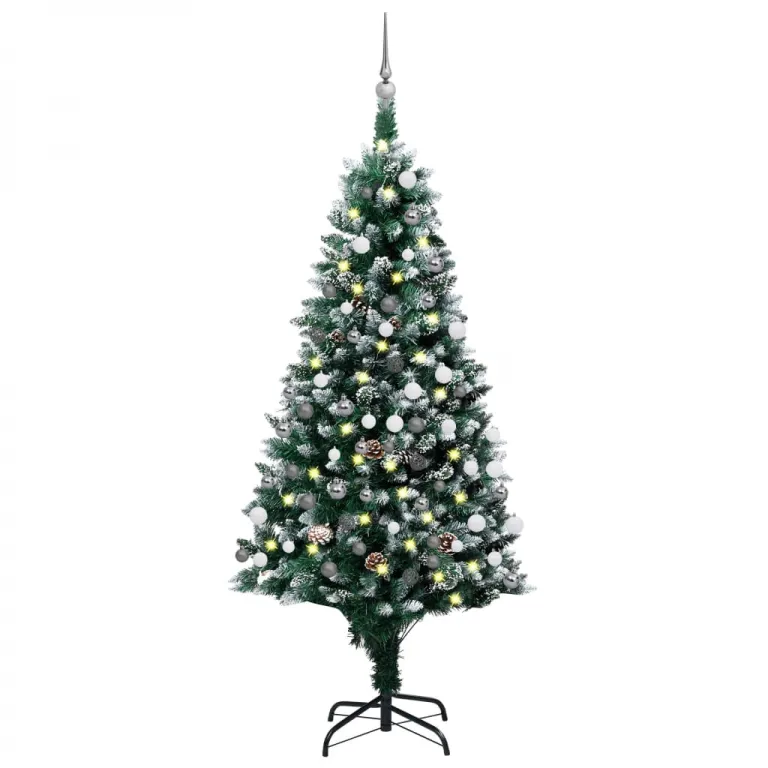 Knstlicher Weihnachtsbaum mit LEDs Kugeln Zapfen 150 cm