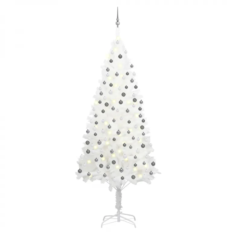 Knstlicher Weihnachtsbaum mit LEDs & Kugeln Wei 240 cm