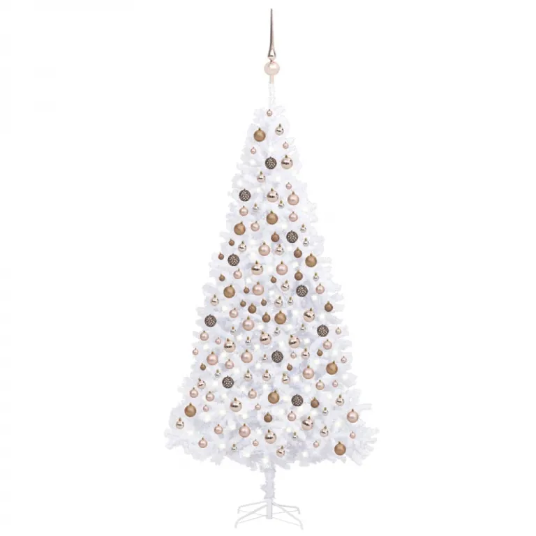 Knstlicher Weihnachtsbaum mit LEDs & Kugeln 300 cm Wei