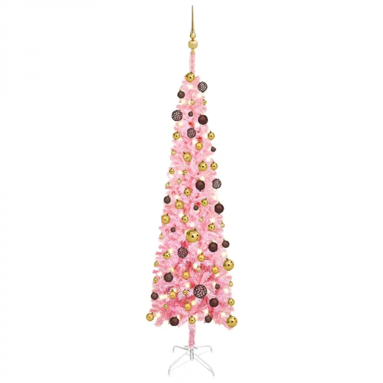 Weihnachtsbaum Schlank mit LEDs & Kugeln Rosa 180 cm