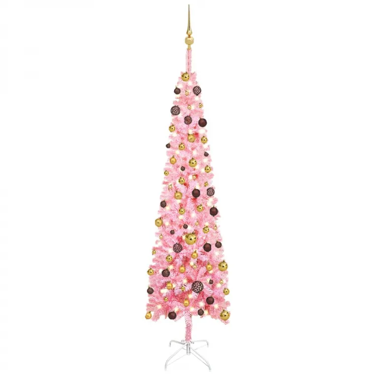 Weihnachtsbaum Schlank mit LEDs & Kugeln Rosa 210 cm