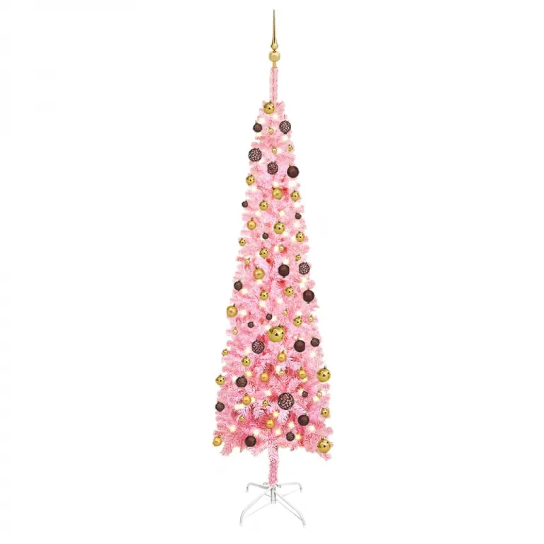 Weihnachtsbaum Schlank mit LEDs & Kugeln Rosa 240 cm