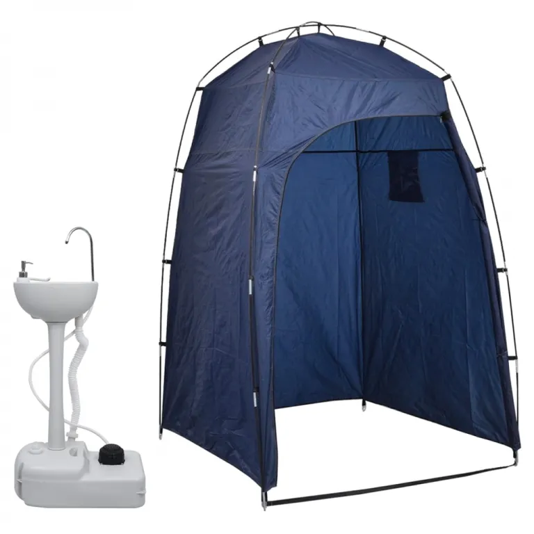 Tragbares Camping-Waschbecken mit Zelt 20 L Toilettenzelt blau