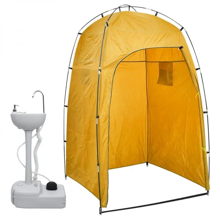 Tragbares Camping-Waschbecken mit Zelt 20 L Toilettenzelt gelb