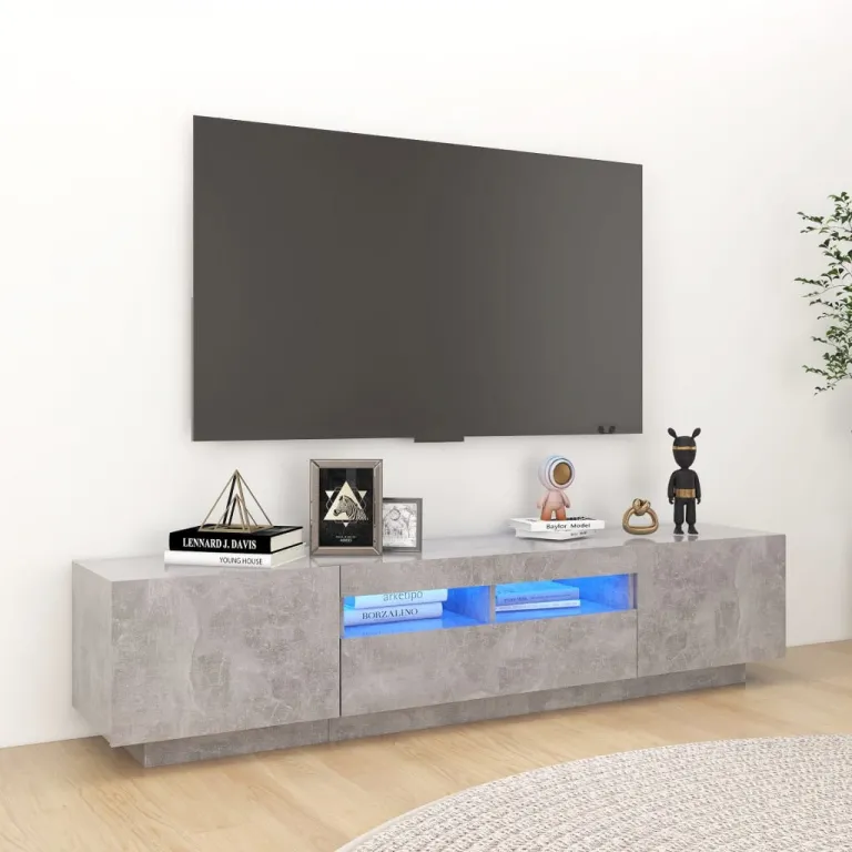 TV-Schrank mit LED-Leuchten Betongrau 180x35x40 cm Lowboard