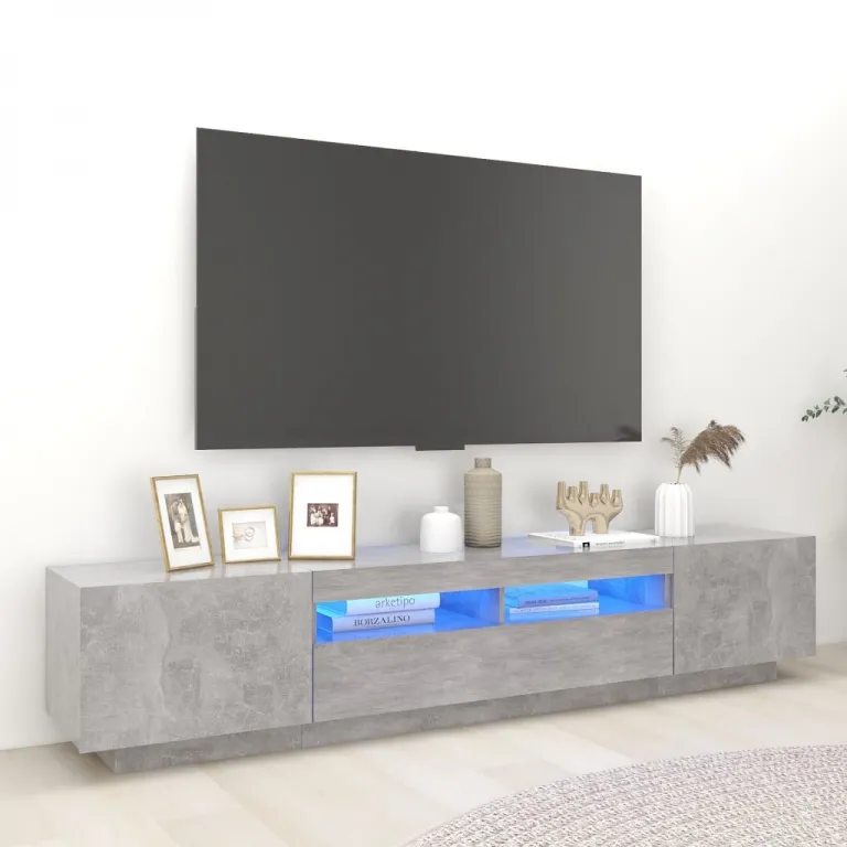 TV-Schrank mit LED-Leuchten Betongrau 200x35x40 cm Lowboard
