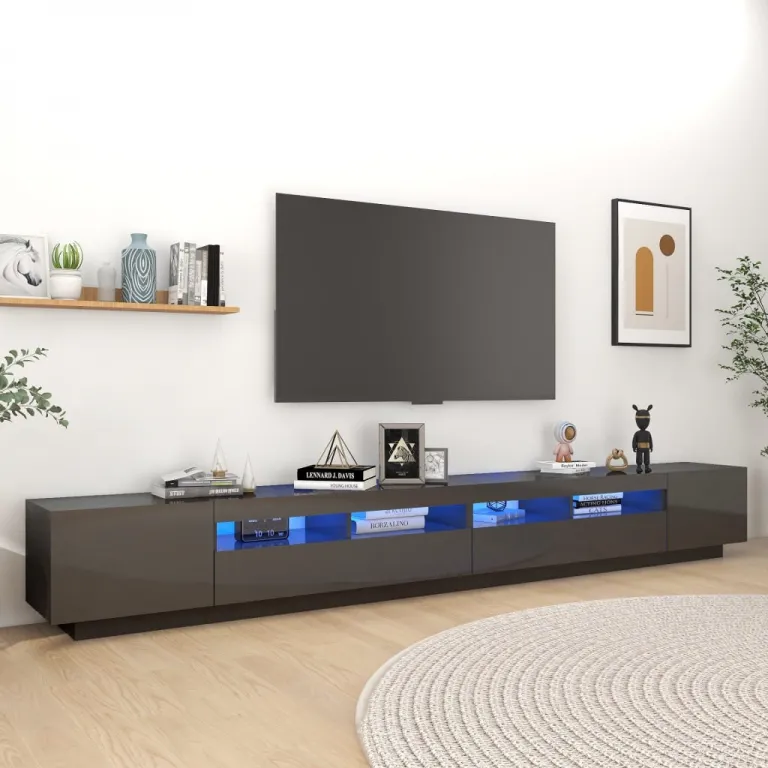 TV-Schrank mit LED-Leuchten Hochglanz-Grau 300x35x40 cm Lowboard
