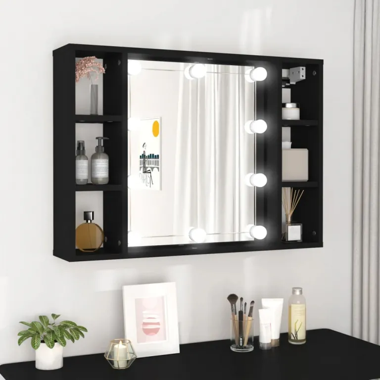 Badezimmerspiegel Badspiegel Spiegelschrank mit LED Schwarz 76x15x55 cm