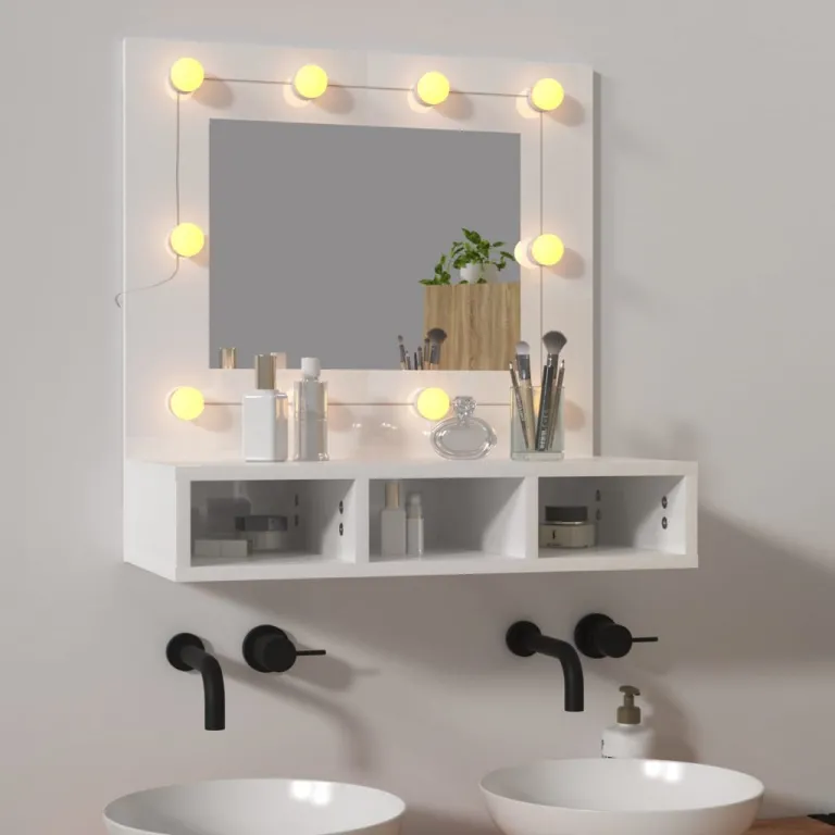 Spiegelschrank mit LED Hochglanz-Wei 60x31,5x62 cm