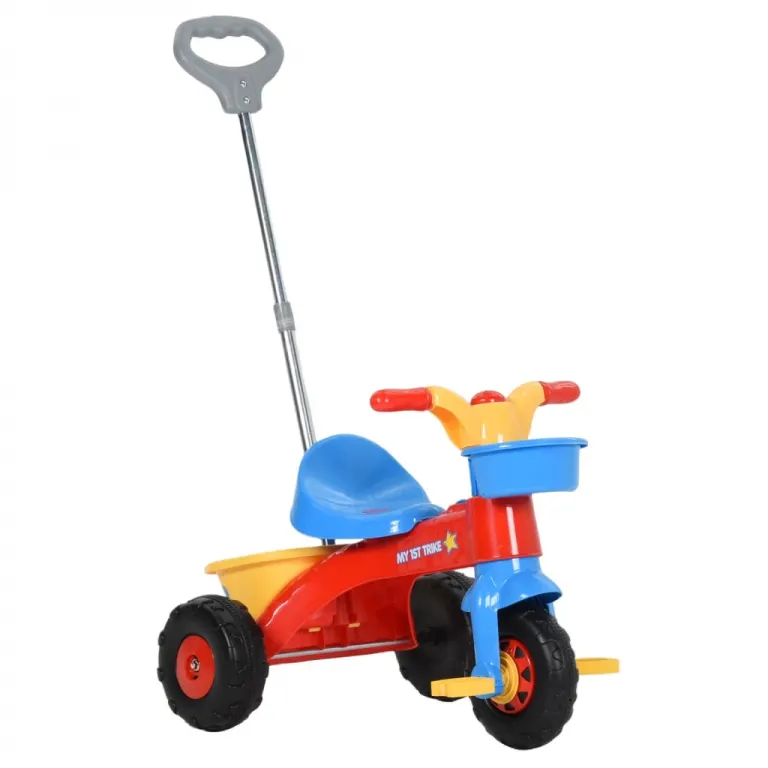 Dreirad Kinderfahrzeug Motorrad Trampelfahrzeug mit Schiebestange Mehrfarbig