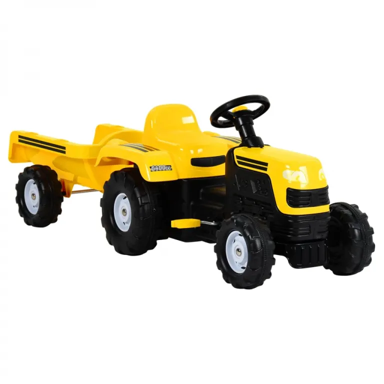 Trampeltrecker Kinderfahrzeug Trecker Trettraktor mit Anhnger Tretfahrzeug Gelb