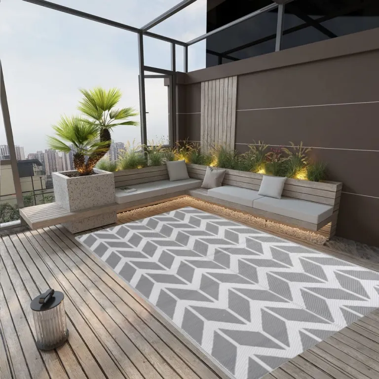 Teppich Terrasse Camping Outdoor drauen Vorzelt Grau 190x290 cm Kunststoff Polypropylen