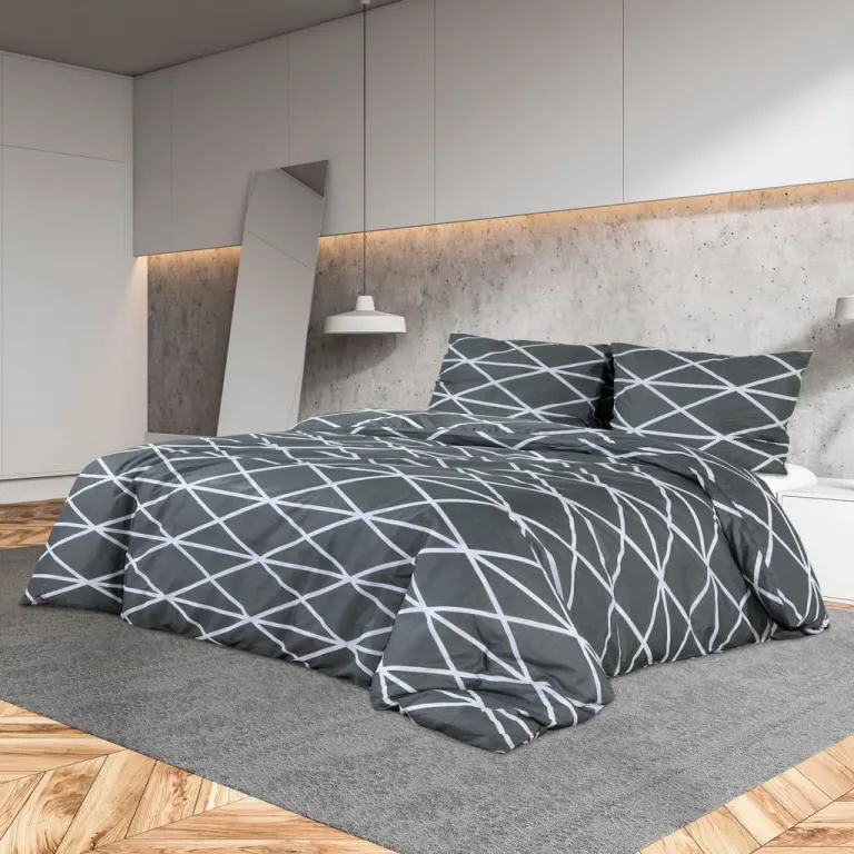 Bettwsche-Set Grau 220x240 cm Baumwolle Bettbezug