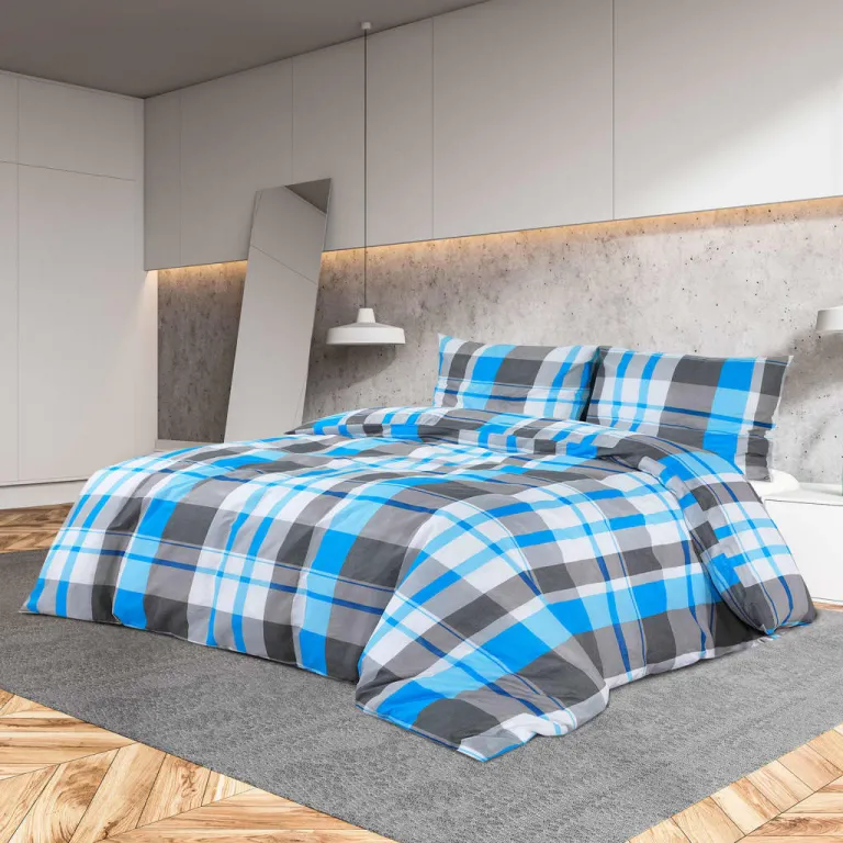 Bettwsche-Set Blau und Grau 140x200 cm Baumwolle Bettbezug