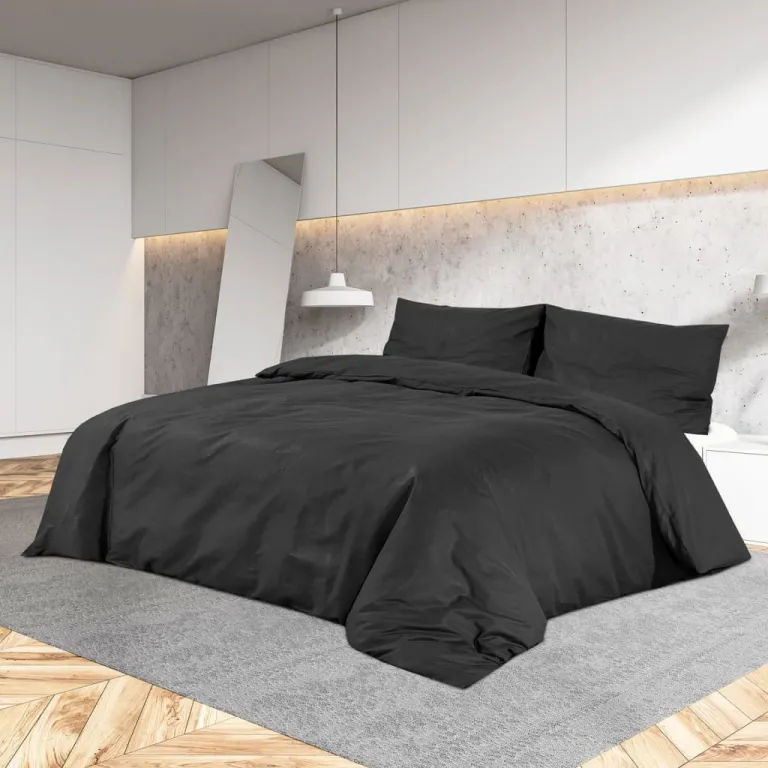 Bettwsche-Set Schwarz 200x200 cm Baumwolle Bettbezug