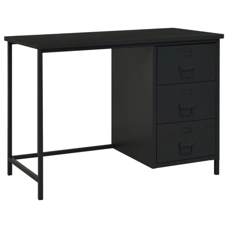 Schreibtisch Arbeitstisch Computertisch Industrie-Stil mit Schubladen Schwarz