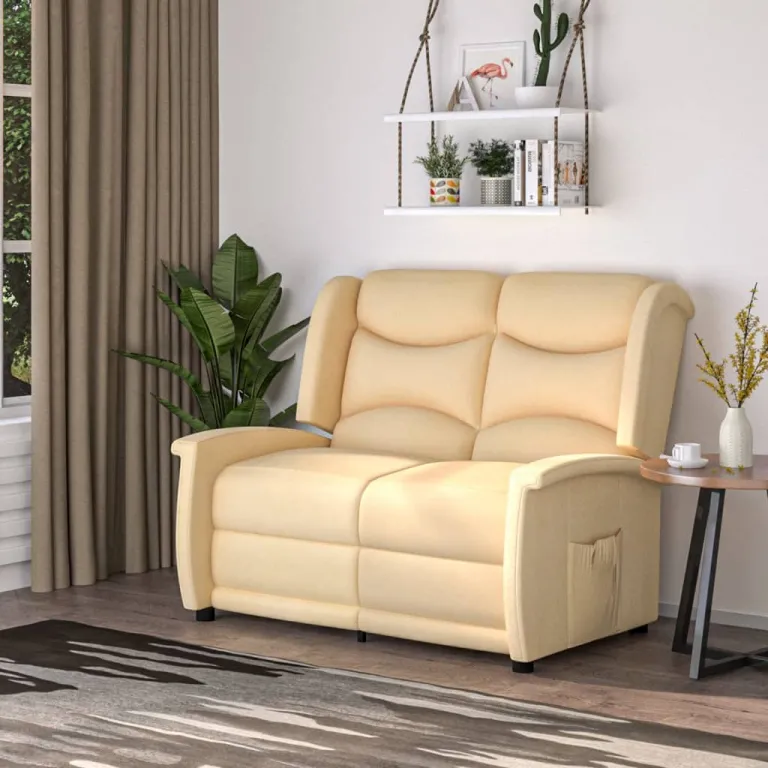 Relaxsofa Liegesofa 2er Sofa Couch verstellbar 2-Sitzer Creme Mikrofasergewebe Stoff