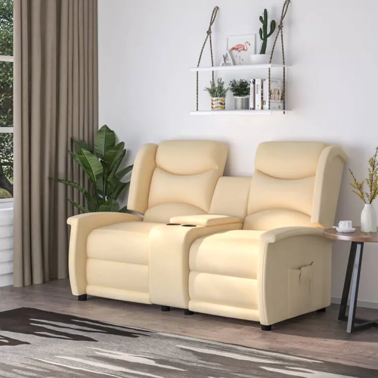 Relaxsofa Liegesofa 2er Sofa Couch verstellbar 2-Sitzer Creme Mikrofasergewebe Stoff