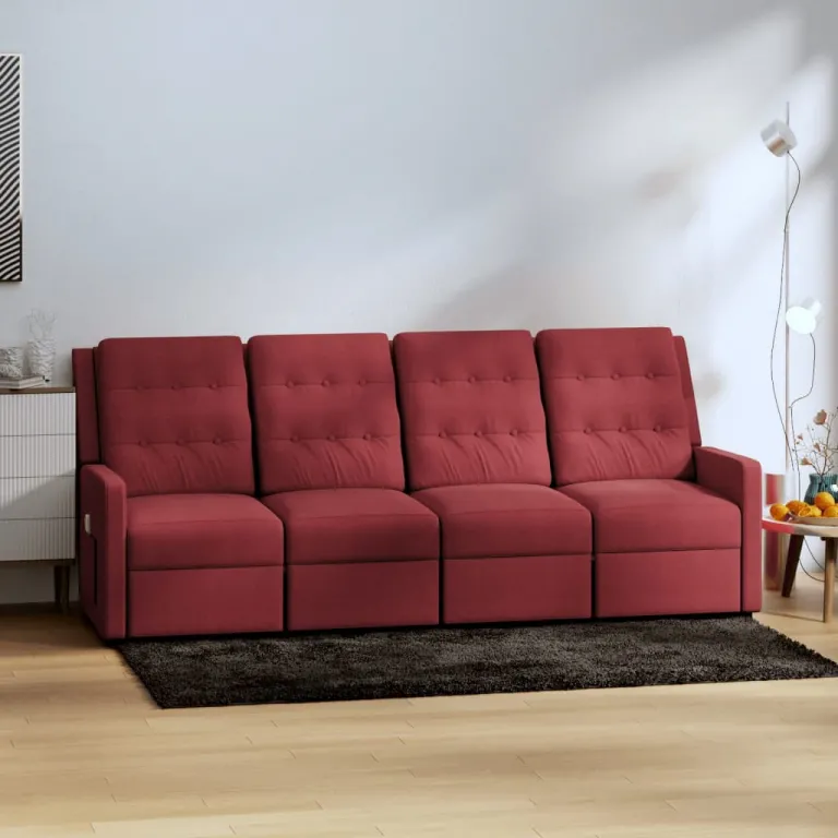 Relaxsofa Liegesofa 4er Sofa Couch verstellbar 4-Sitzer Weinrot Stoff