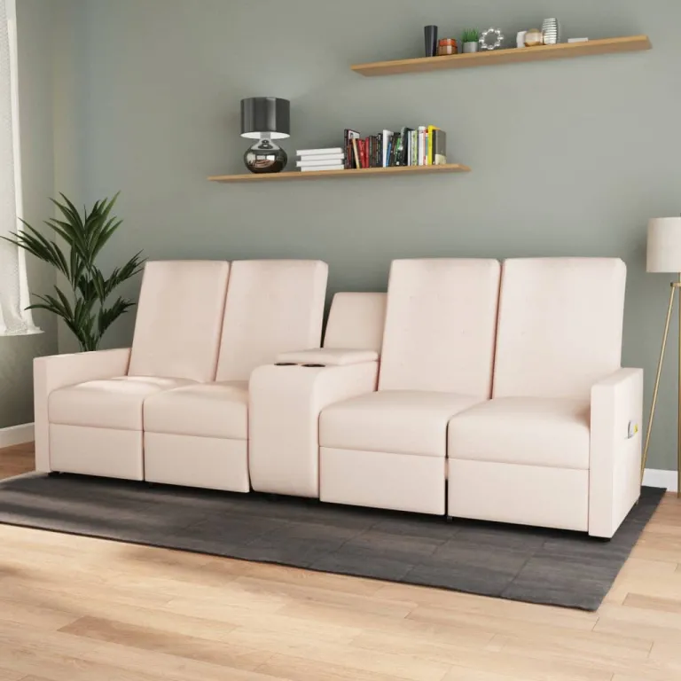 Relaxsofa Liegesofa 4er Sofa Couch verstellbar 4-Sitzer mit Getrnkehaltern Crem
