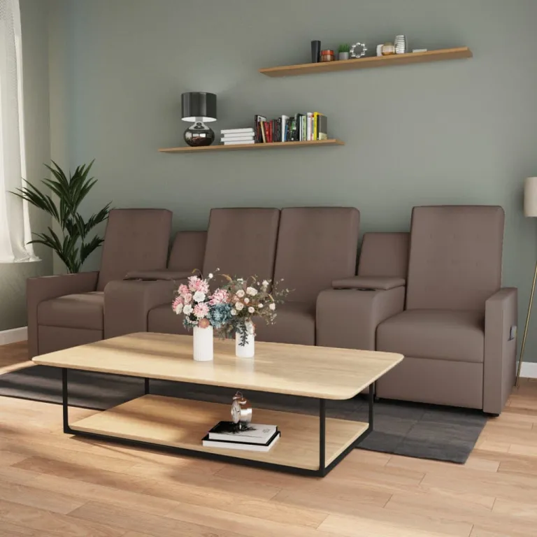 Relaxsofa Liegesofa 4er Sofa Couch verstellbar 4-Sitzer mit Getrnkehaltern Taup