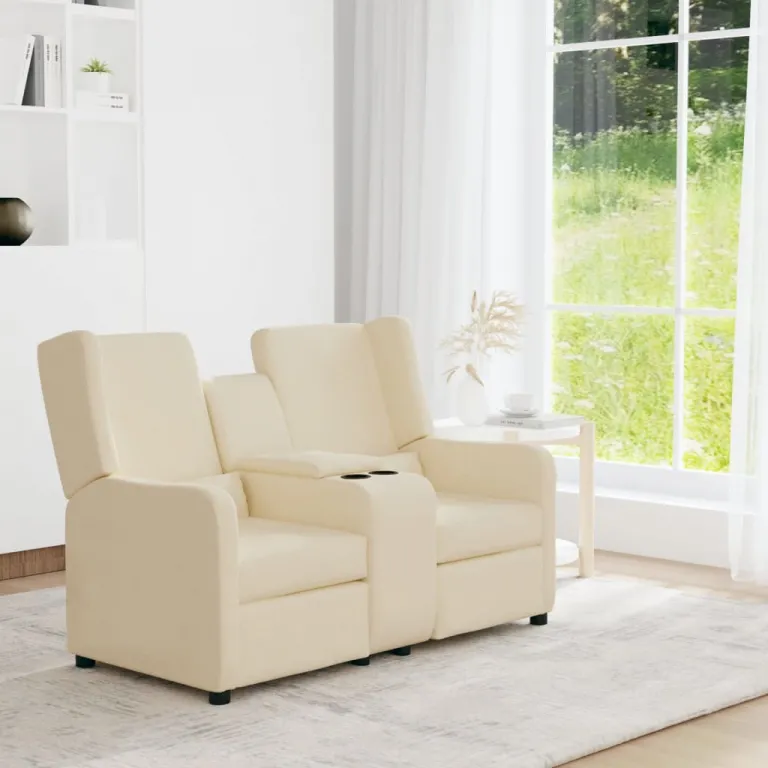 Relaxsofa Liegesofa 2er Sofa Couch verstellbar 2-Sitzer mit Getrnkehalter Creme