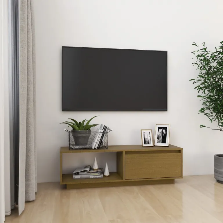 TV-Schrank Honigbraun 110x30x33,5 cm Massivholz Kiefer Lowboard