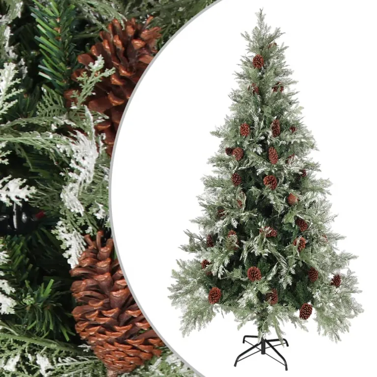 Weihnachtsbaum mit Zapfen Grn und Wei 225 cm PVC & PE