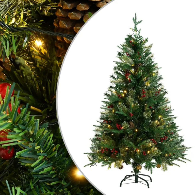 Weihnachtsbaum mit LEDs & Kiefernzapfen Grn 120 cm PVC & PE