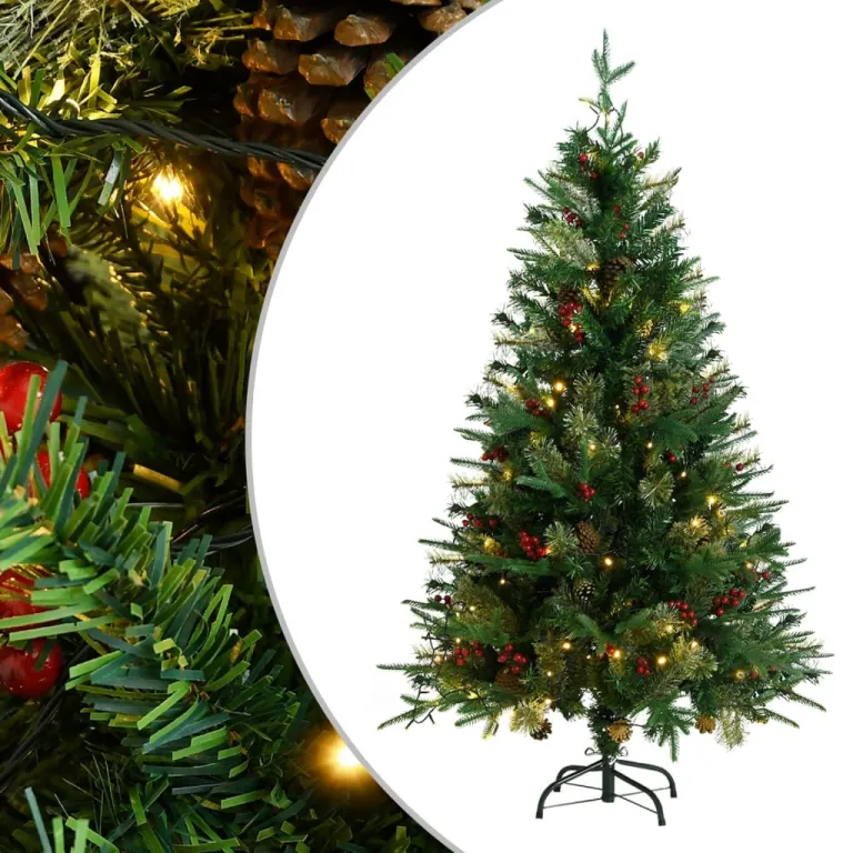 Weihnachtsbaum mit LEDs & Kiefernzapfen Grn 150 cm PVC & PE