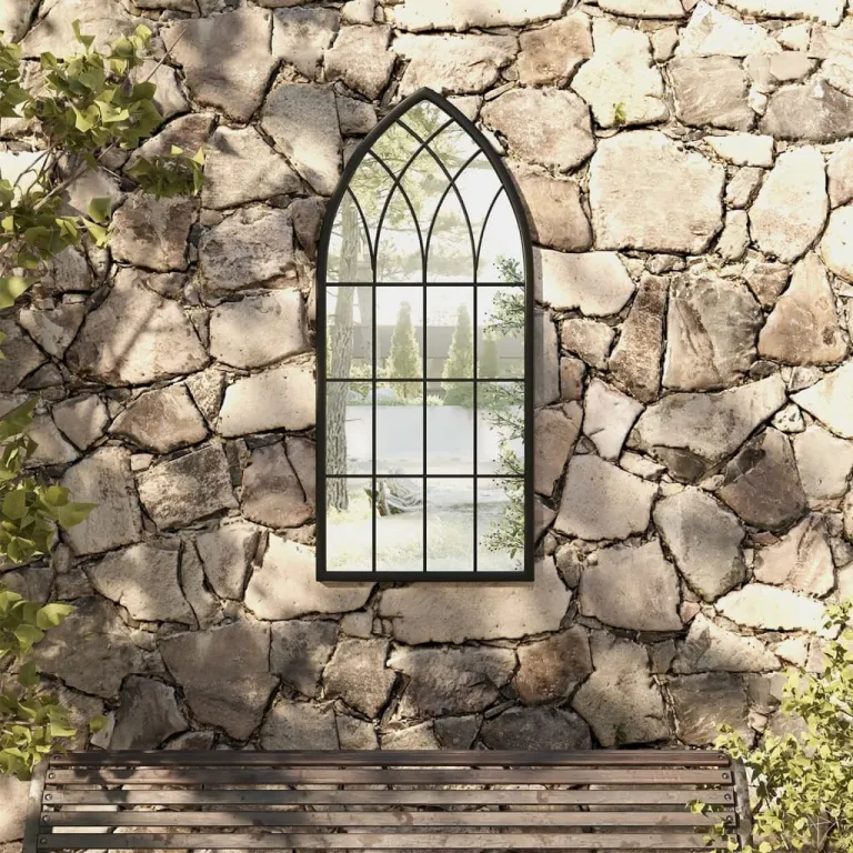 Spiegel Garten Fenster Vintage Optik Schwarz 100x45 cm Eisen