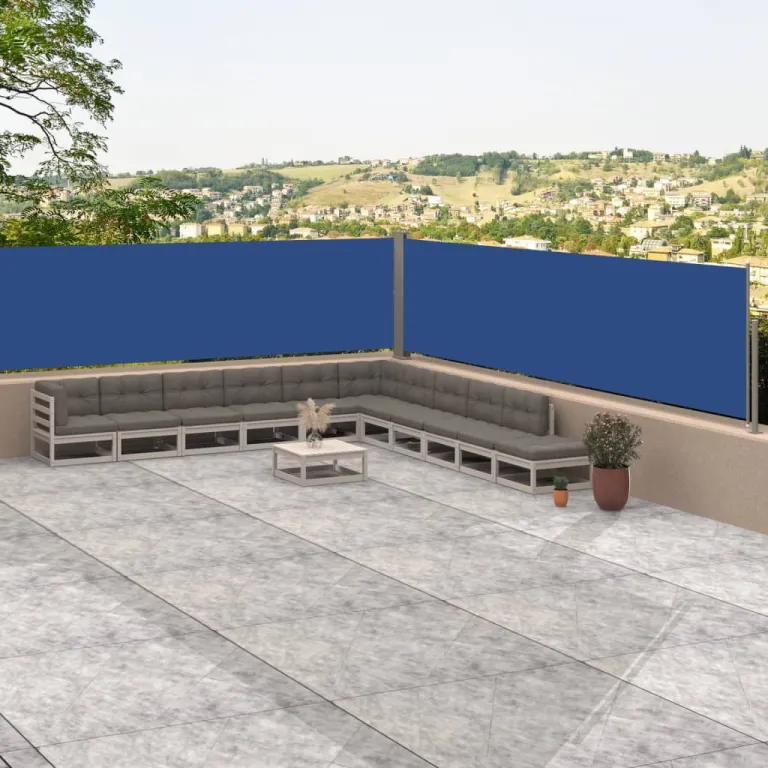 Seitenmarkise Ausziehbar Blau 117x1000 cm Sichtschutz Windschutz Terrasse