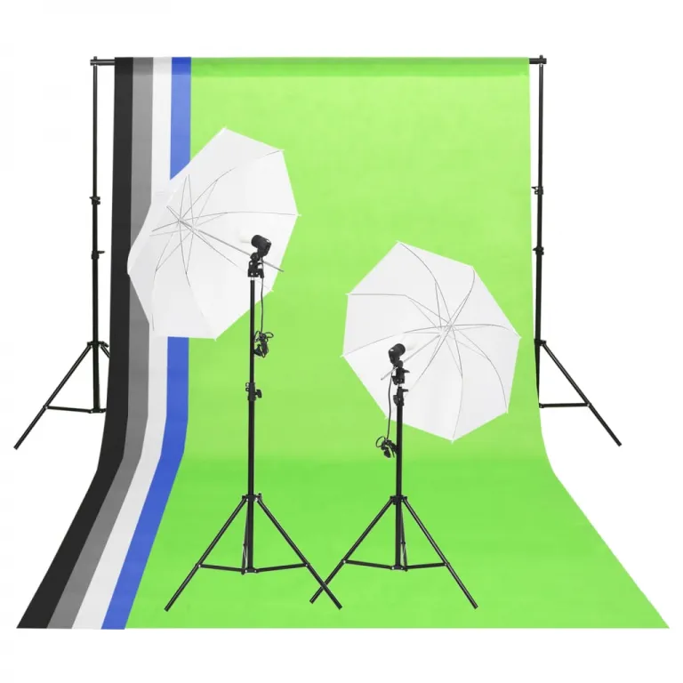 Fotostudio-Beleuchtung Set mit Hintergrnden & Schirmen