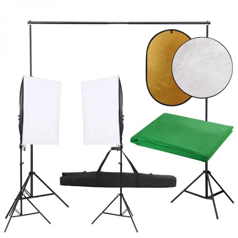 Fotostudio Set mit Beleuchtung Hintergrund und Reflektor