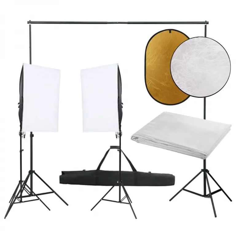 Fotostudio Set mit Beleuchtung Hintergrund und Reflektor