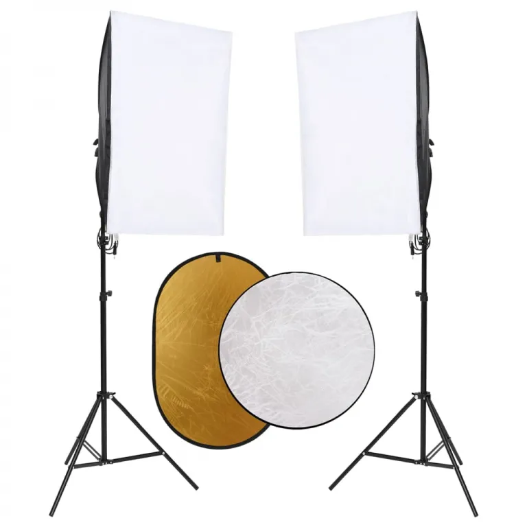 Fotostudio Set mit Beleuchtung Hintergrundsystem und Reflektor