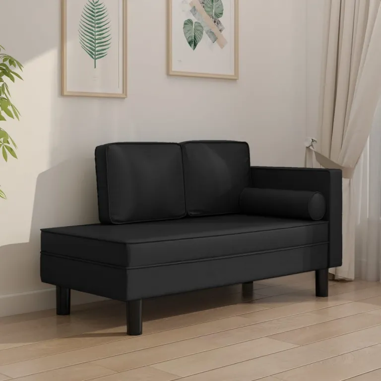 Ottomane Liegesofa Recamiere Sofa Couch 2-Sitzer Schwarz Kunstleder