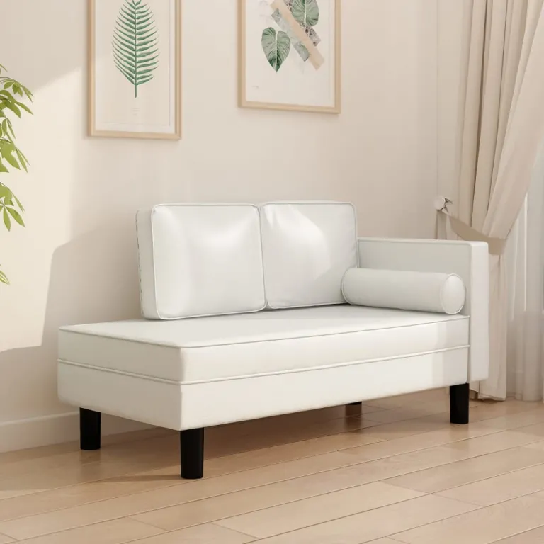 Ottomane Liegesofa Recamiere Sofa Couch 2-Sitzer Creme Kunstleder