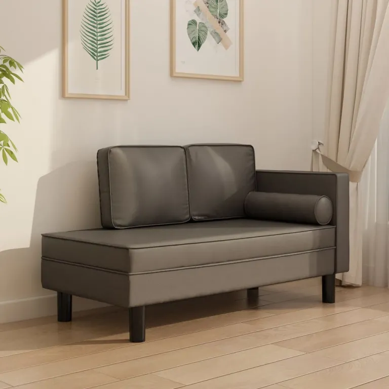 Ottomane Liegesofa Recamiere Sofa Couch 2-Sitzer Grau Kunstleder