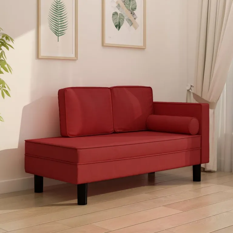 Ottomane Liegesofa Recamiere Sofa Couch 2-Sitzer Weinrot Kunstleder