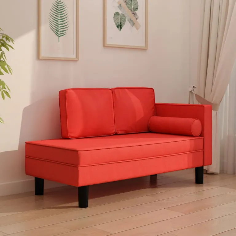 Ottomane Liegesofa Recamiere Sofa Couch 2-Sitzer Rot Kunstleder
