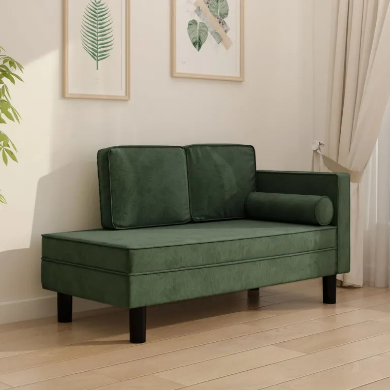 Ottomane Liegesofa Recamiere Sofa Couch 2-Sitzer Dunkelgrn Samt