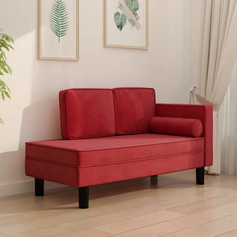 Ottomane Liegesofa Recamiere Sofa Couch 2-Sitzer Weinrot Samt
