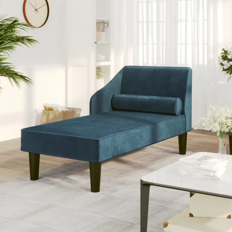 Ottomane Liegesofa Recamiere Sofa Couch 2-Sitzer Blau Samt